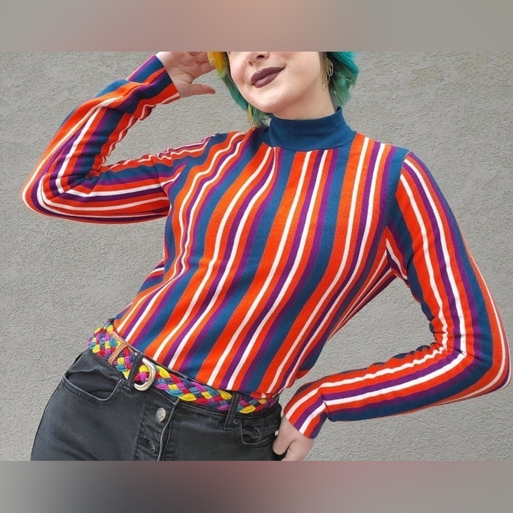 Victor Glemaud Target Orange Vertical Stripe Crop Mock Turtleneck Sweater | L